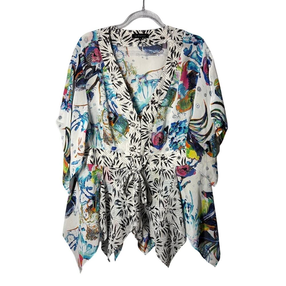 Le Caviar Blouse Floral Fish Sheer Fairy Whimsy Boho Artsy Y2K VTG  Sz XL